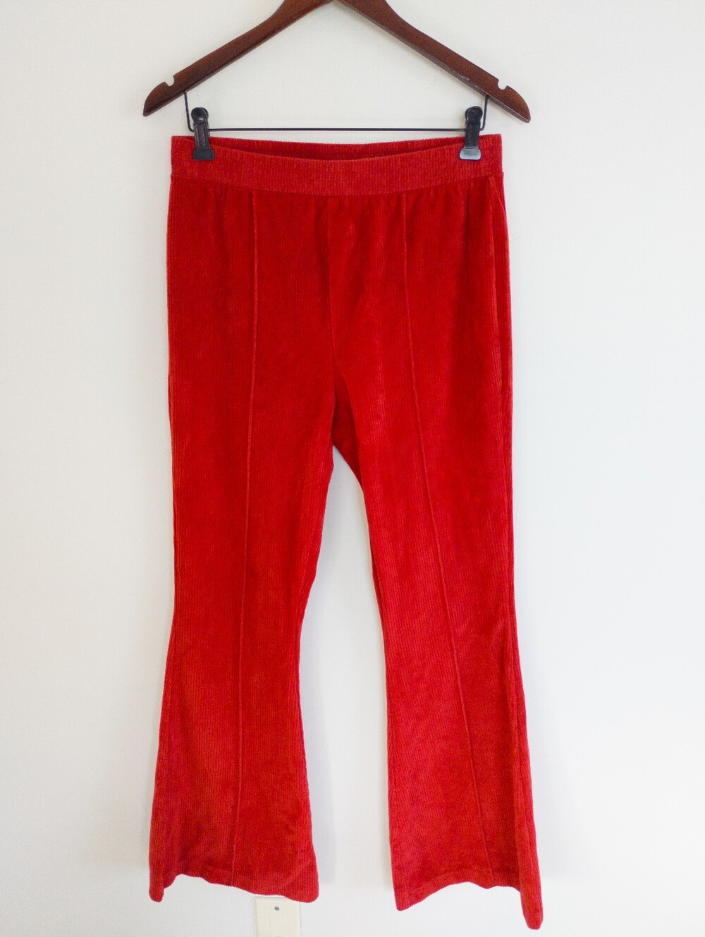 Aerie Red Corduroy Flare Pants Medium Pintuck Front Seam High Waist Stretch